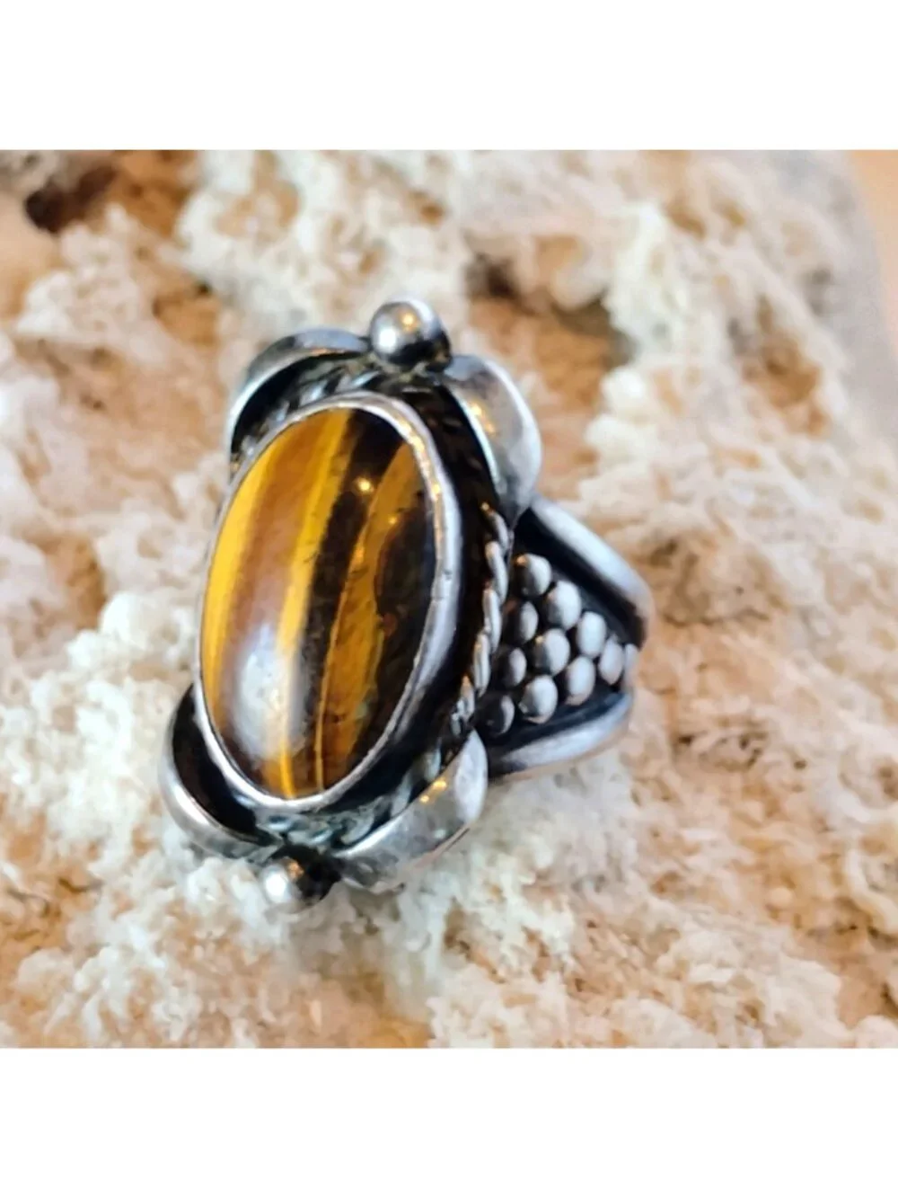 Vtg Signed F.A.A. Sterling Silver Tiger's Eye Ring Size 12 Mens Unisex Statement